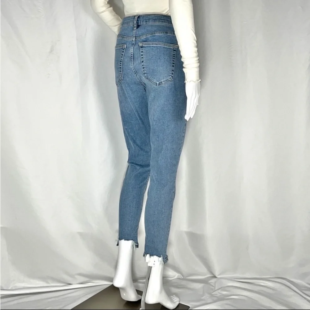 TopShop Jamie Blue High Waist Jagged Hem Skinny Jeans Sz28 Waist28” Inseam26.5” - Picture 10 of 16